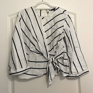 ZARA Navy and White Stripe Bow Blouse
